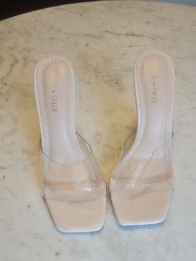 Chase + Chloe Clear Strap Square-Toe Mule in Light Nude
